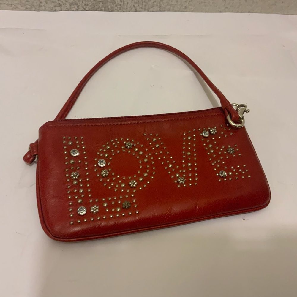 Brighton red leather Love bling rare wristlet pouch zippered small